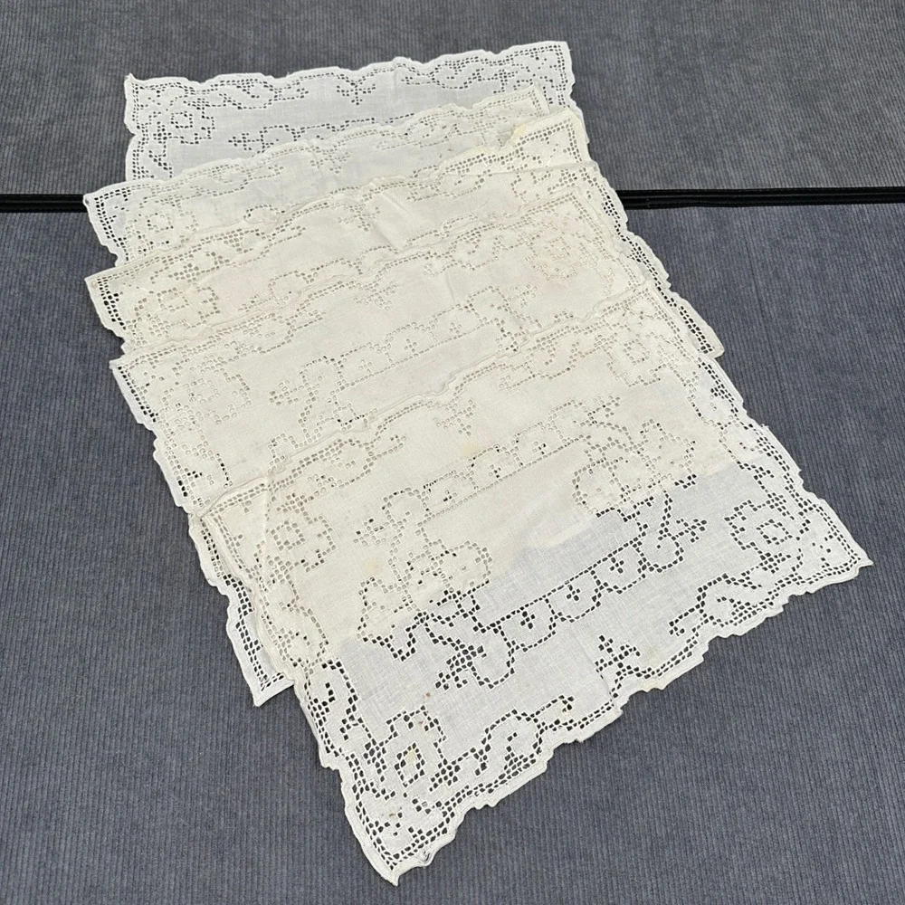 Vintage Cream Lace Placemats Set of 5 Openwork Scalloped Linen Rectangular 16x11